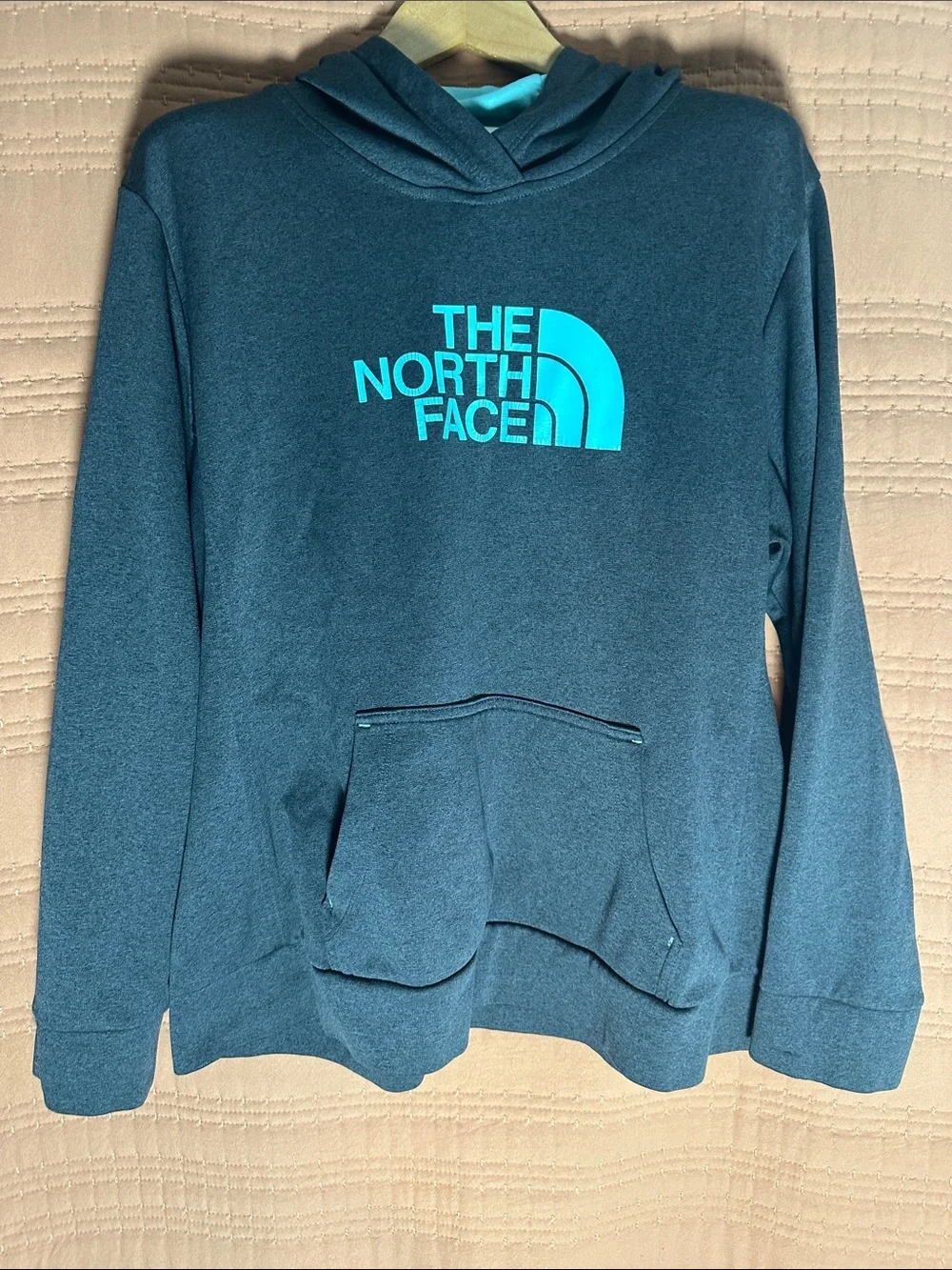 The North Face Teal Logo Dark Gray Hoodie